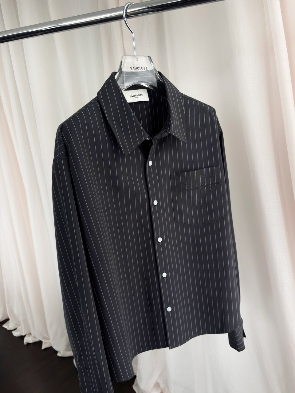 Pinstriped Signature Long Sleeve Shirt - Charcoal/White