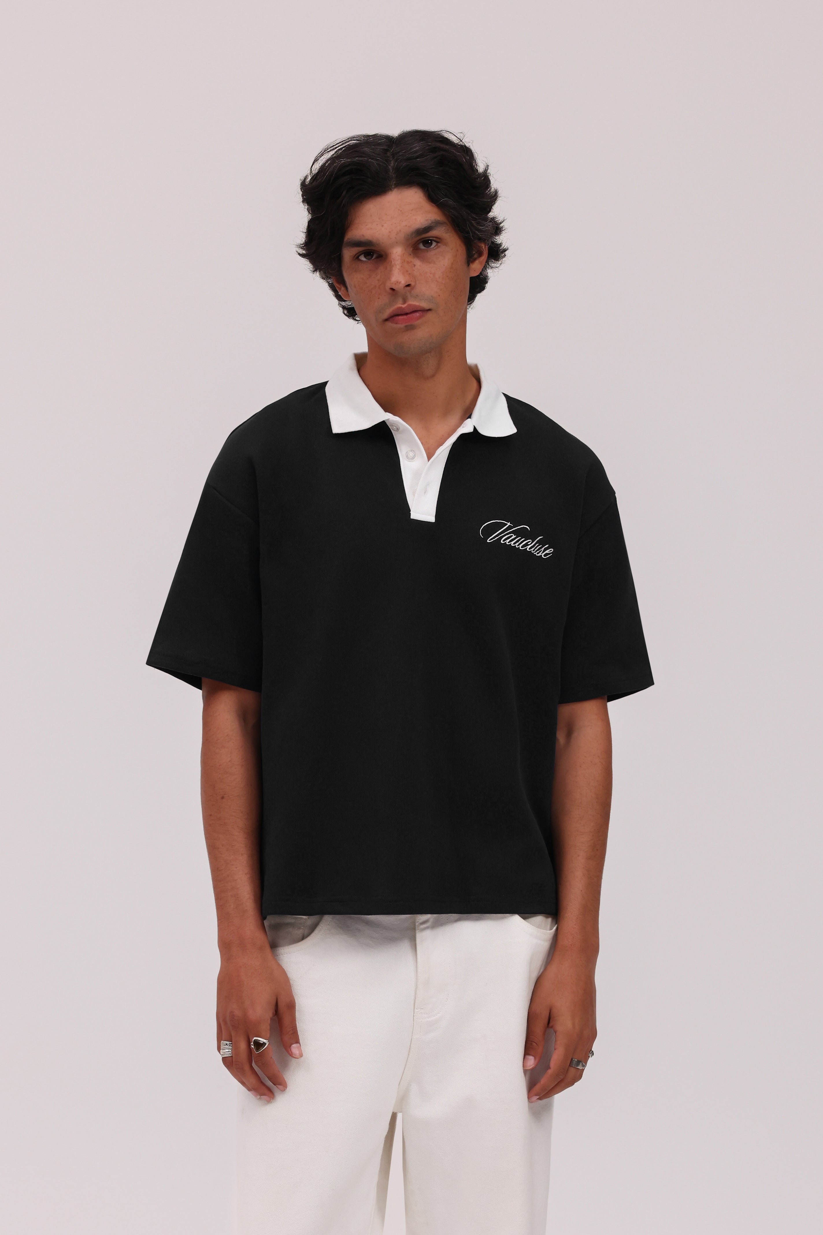 Signature Short Sleeve Polo Shirt - Black/White – VAUCLUSE STUDIOS