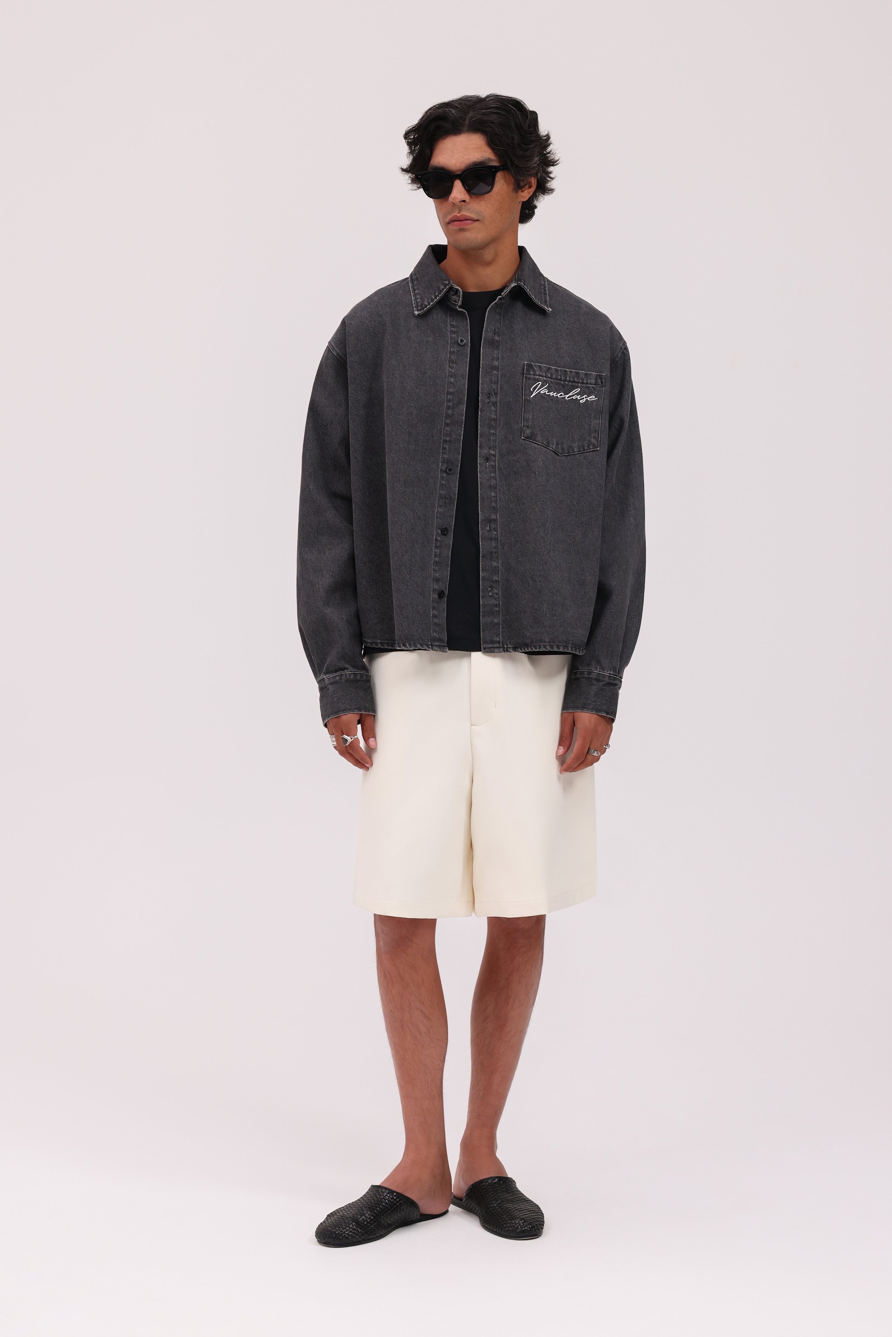 Denim Signature Long Sleeve Shirt - Charcoal