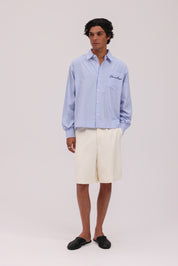 Striped Signature Long Sleeve Shirt - White/Dark Blue