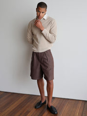Tailored Double Pleated Shorts - Brown
