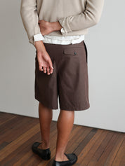 Tailored Double Pleated Shorts - Brown