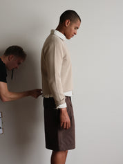 Tailored Double Pleated Shorts - Brown