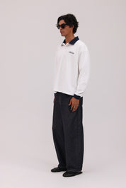 Signature Long Sleeve Polo Shirt - White/Navy