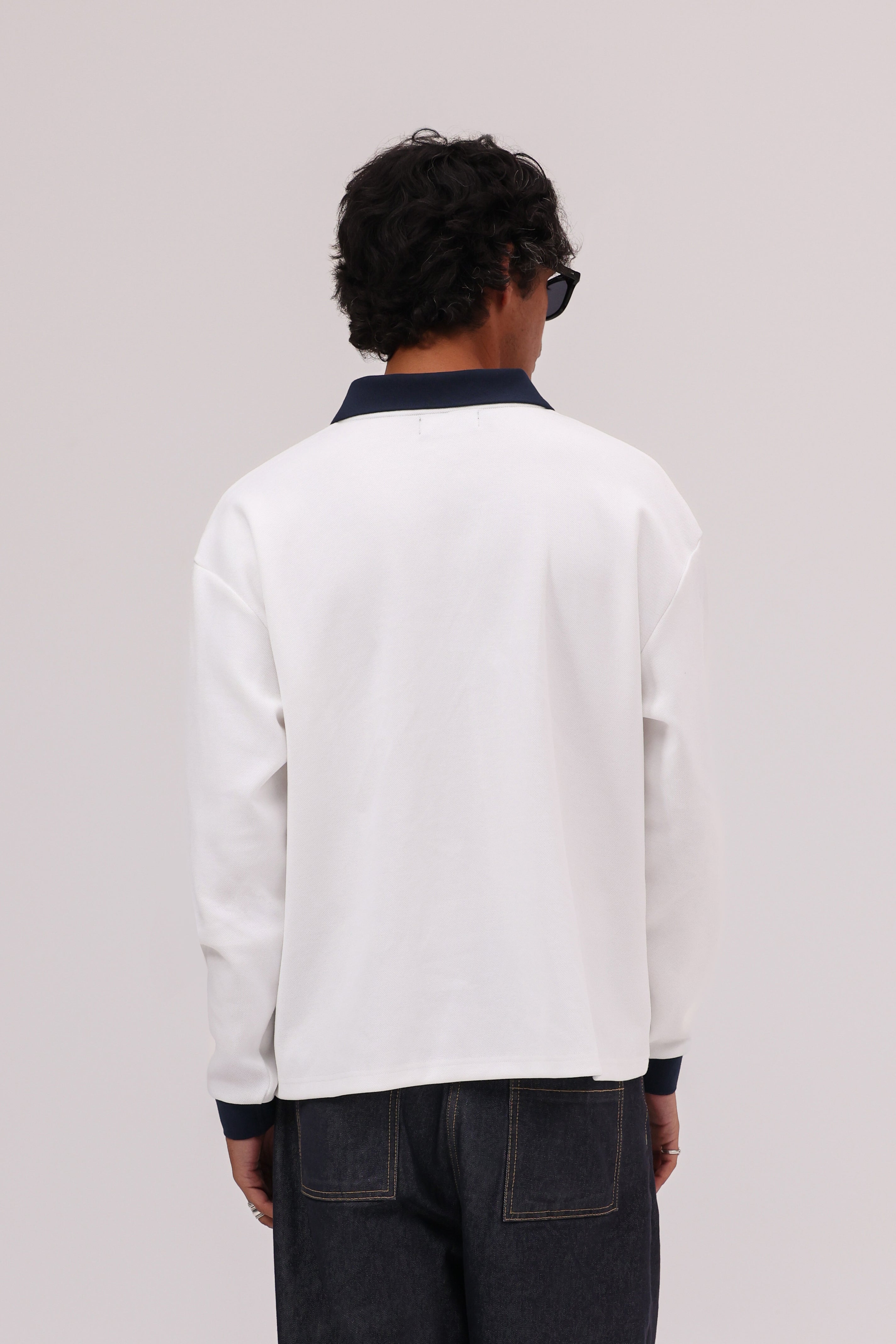 Signature Long Sleeve Polo Shirt - White/Navy