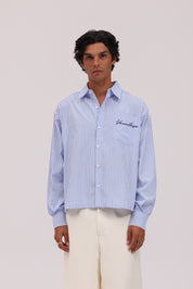 Striped Signature Long Sleeve Shirt - White/Dark Blue