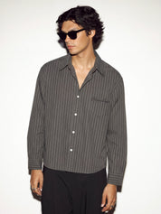 Pinstriped Signature Long Sleeve Shirt - Charcoal/White