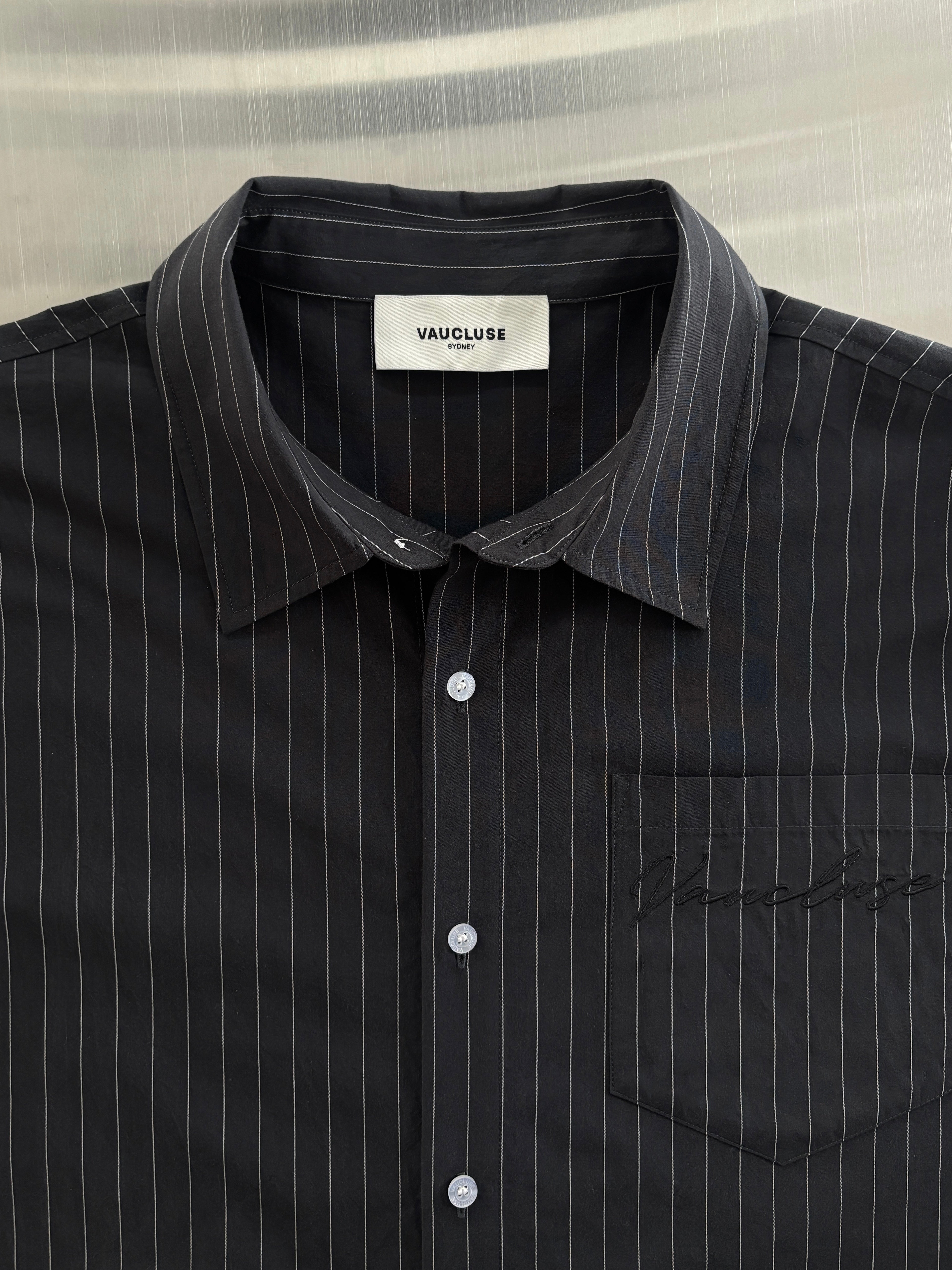 Pinstriped Signature Long Sleeve Shirt - Charcoal/White