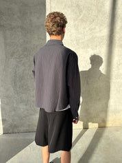 Pinstriped Signature Long Sleeve Shirt - Charcoal/White