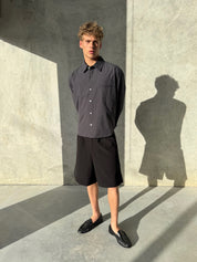 Pinstriped Signature Long Sleeve Shirt - Charcoal/White