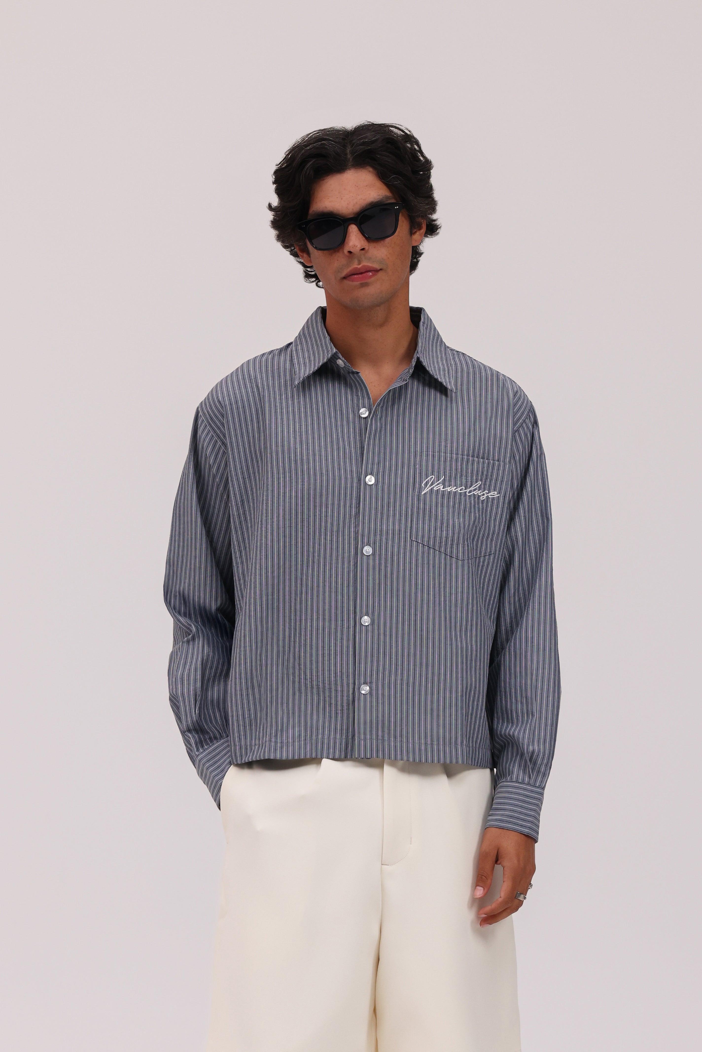 Striped Signature Long Sleeve Shirt - Slate