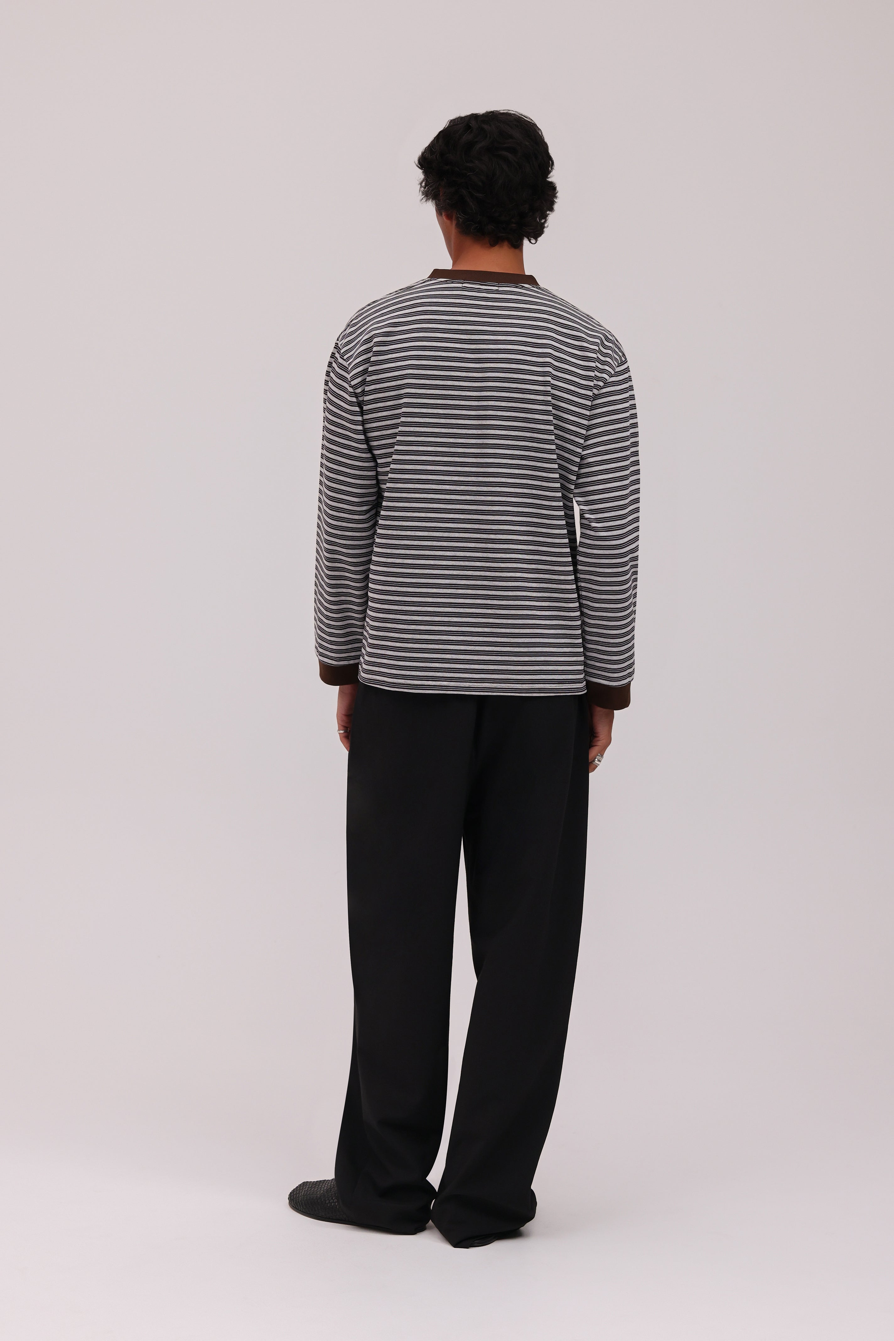 Striped Long Sleeve T-Shirt - Grey/Brown